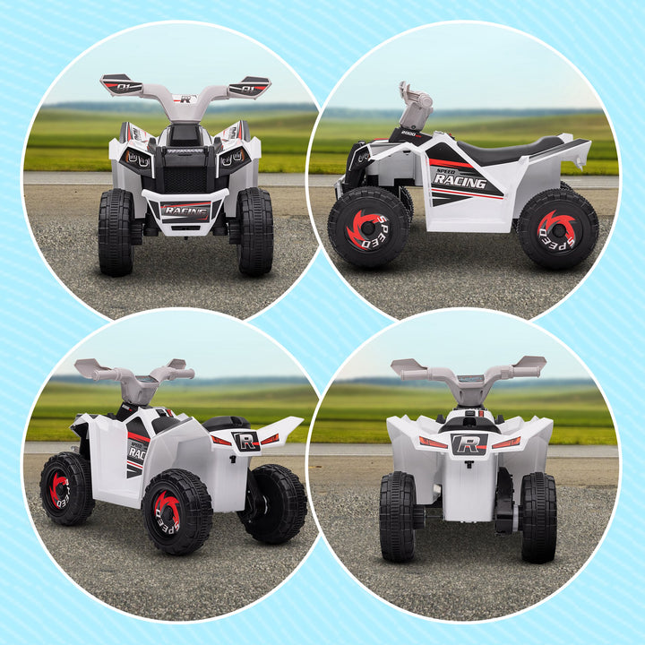 Quadriciclo Elétrico para Crianças 18-36 Meses Veículo Elétrico a Bateria de 6V com Velocidade 2,5 km/h Avanço e Marcha Atrás 70x41,5x48,5 cm Branco