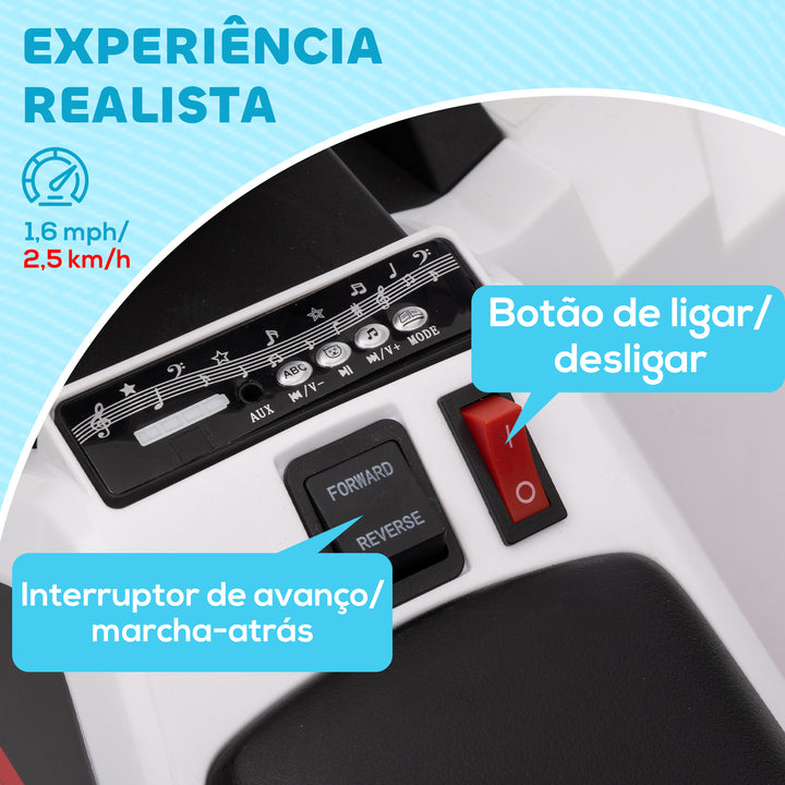 Quadriciclo Elétrico para Crianças 18-36 Meses Veículo Elétrico a Bateria de 6V com Velocidade 2,5 km/h Avanço e Marcha Atrás 70x41,5x48,5 cm Branco