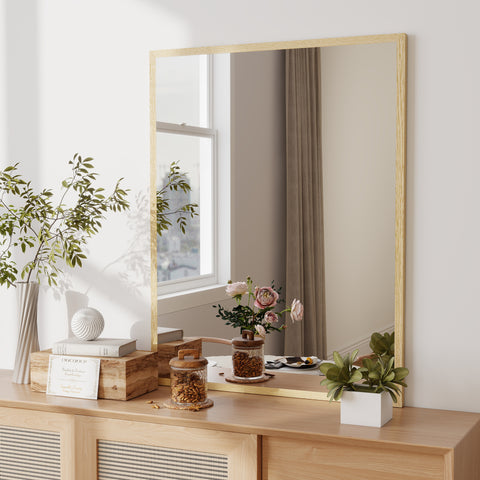 Espelho de Parede 70x90 cm Espelho de Casa de Banho Retangular Decorativo para Sala Entrada Corredor Horizontal ou Vertical Madeira