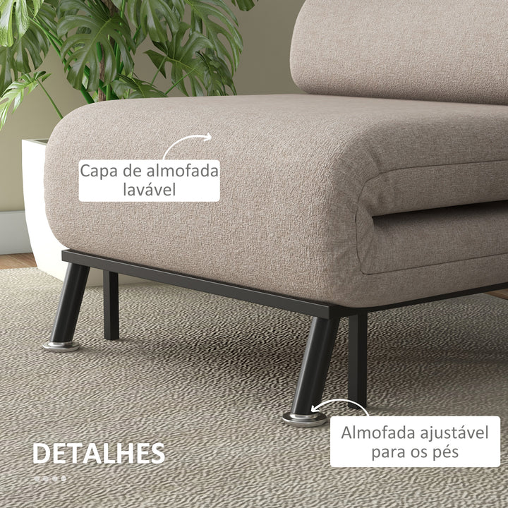 Sofá Cama Individual Sofá Cama Dobrável Estofado em Linho com Encosto Ajustável em 5 Níveis e Almofada Acolchoada para Escritório Dormitório Sala de Estar 75x70x75 cm Bege
