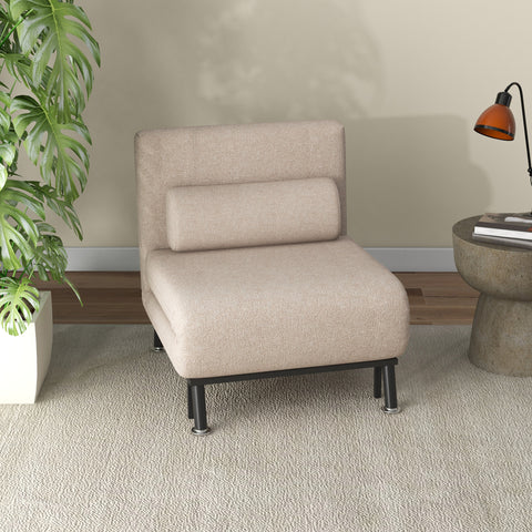 Sofá Cama Individual Sofá Cama Dobrável Estofado em Linho com Encosto Ajustável em 5 Níveis e Almofada Acolchoada para Escritório Dormitório Sala de Estar 75x70x75 cm Bege
