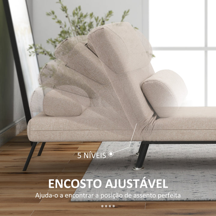 Sofá Cama Individual Sofá Cama Dobrável Estofado em Linho com Encosto Ajustável em 5 Níveis e Almofada Acolchoada para Escritório Dormitório Sala de Estar 75x70x75 cm Bege