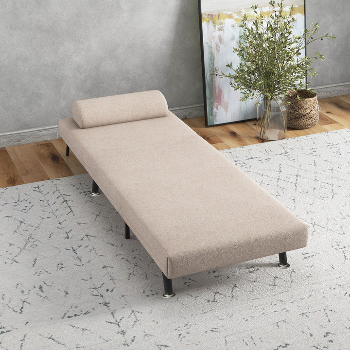 Sofá Cama Individual Sofá Cama Dobrável Estofado em Linho com Encosto Ajustável em 5 Níveis e Almofada Acolchoada para Escritório Dormitório Sala de Estar 75x70x75 cm Bege