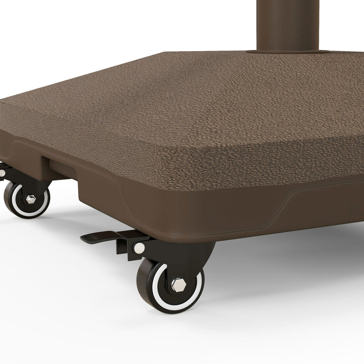 Base para Chapéu de Sol com Rodas Suporte de HDPE Compatível com Mastros Ø22-38 mm Recheável com Areia 18 kg ou Água 16 kg para Jardim Pátio ou Terraço Castanho