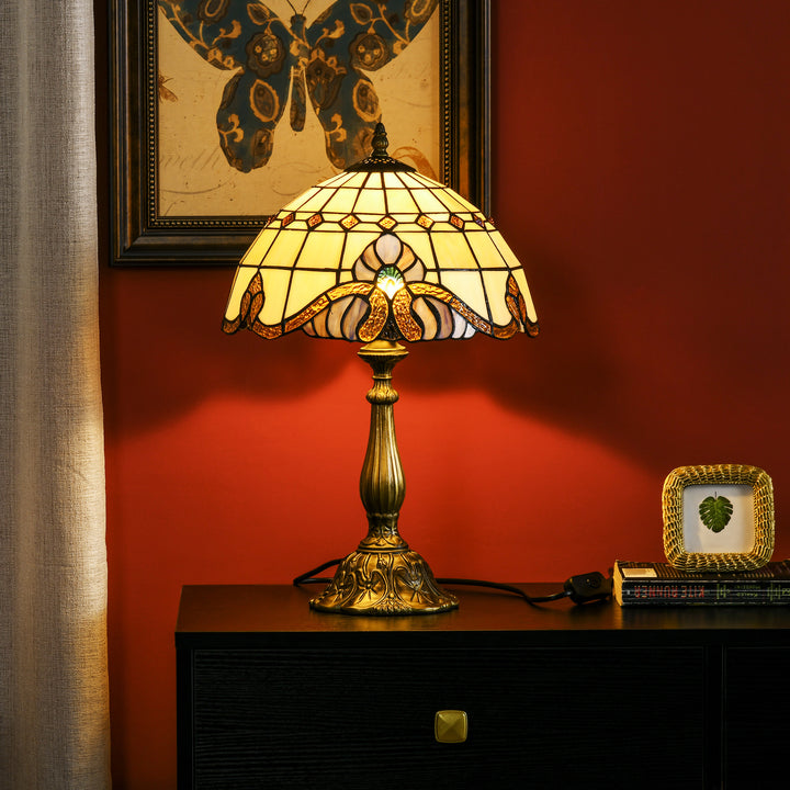 Candeeiro de Mesa com Desenho de Vitrais Coloridos Candeeiro de Mesa Feito a Mão Candeeiro de Mesa de Vidro para Dormitório Sala de Estar Escritório Ø30x48 cm Multicor