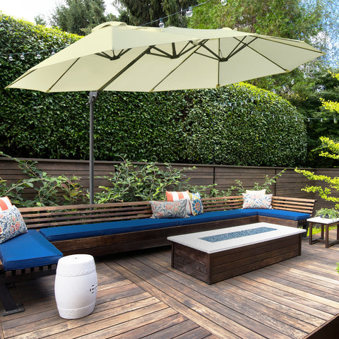 Guarda-sol de Jardim Duplo com Manivela 270x460x250 cm, Bege