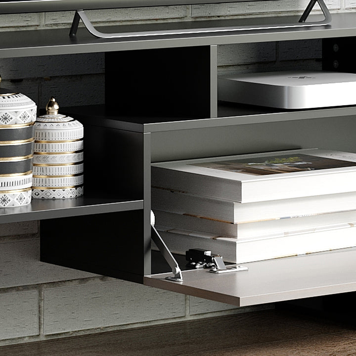 Móvel de TV Moderno Móvel de Sala de Estar para Televisores 153,6x25x42cm e Prateleira de Parede 150x14,5x16,3 cm Preto