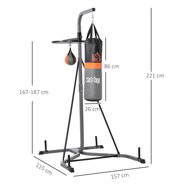 Saco de boxe com suporte ajustável em altura em 4 níveis 166,5cm - 181,5cm inclui Velocidade da bola 104x156x202cm