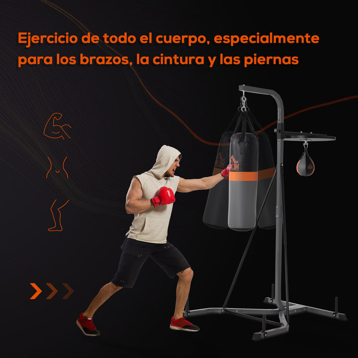 Saco de boxe com suporte ajustável em altura em 4 níveis 166,5cm - 181,5cm inclui Velocidade da bola 104x156x202cm