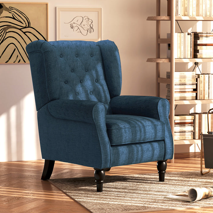 Poltrona de Sala de Estar Poltrona Moderna para Dormitório com Pés de Madeira Poltrona Individual Carga 160 kg para Escritório 74x86x102 cm Azul