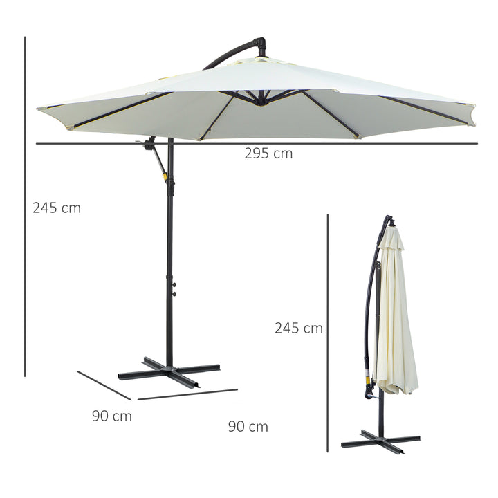 Chapéu de Sol de Jardim Ø300x250cm Chapéu de Sol Excêntrico Inclinável com Manivela Base Cruzada Suporte de Aço e Proteção Solar para Terraço Exterior Creme
