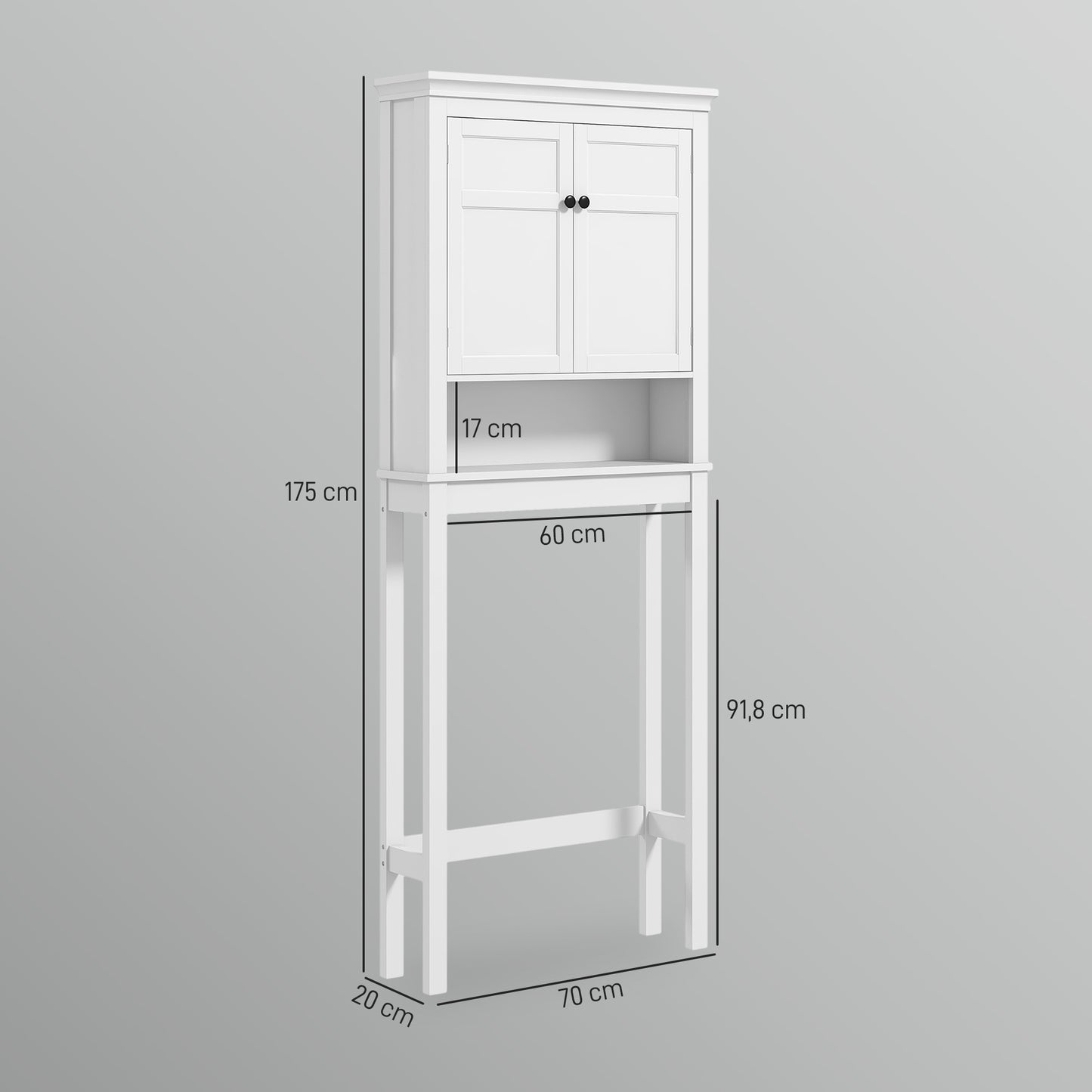 Móvel sobre Sanita Armário para Máquina de Lavar Roupa com 2 Portas Compartimento e Prateleira Ajustável Móvel para Casa de Banho 70x20x175 cm Branco