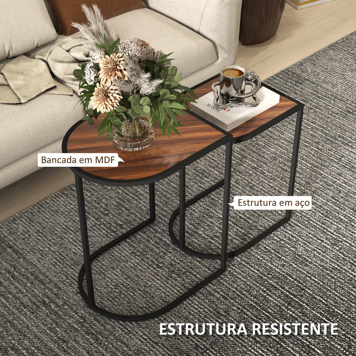 Mesas Auxiliares para Sala de Estar Conjunto de 2 Mesas com Estrutura de Aço Mesas de Centro Pequenas para Escritório Sala de Estar Marrom Rústico