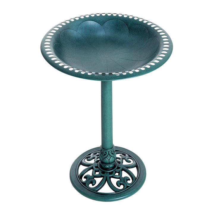 Banho para Pássaros de Jardim ao Ar Livre Altura 70 cm Bebedouro com Design de Flor-de-Lis e Acabamento Envelhecido Leve e Resistente Verde