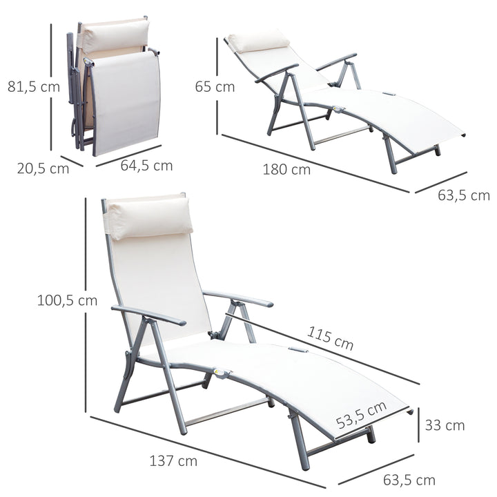Espreguiçadeira Dobrável Encosto Ajustável para 7 Níveis com Travesseiro Resistente ao Textilene Relaxar na Piscina Exterior Terraço Camping 137x63,5x100,5 cm cm Aço