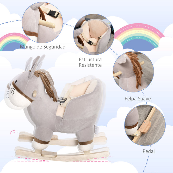 Cavalo de balanço de burro para bebê acima de 18 meses com cinto 61x34x58 cinza