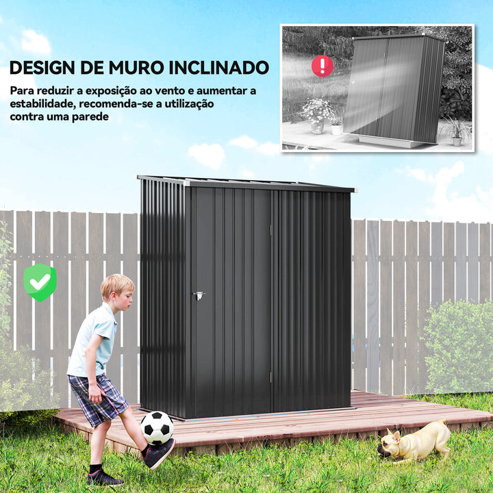 Abrigo de Jardim 1,34m² 161,5x94,5x196 cm Abrigo de Exterior de Aço Galvanizado com Porta e Fechadura para Armazenamento de Ferramentas Preto