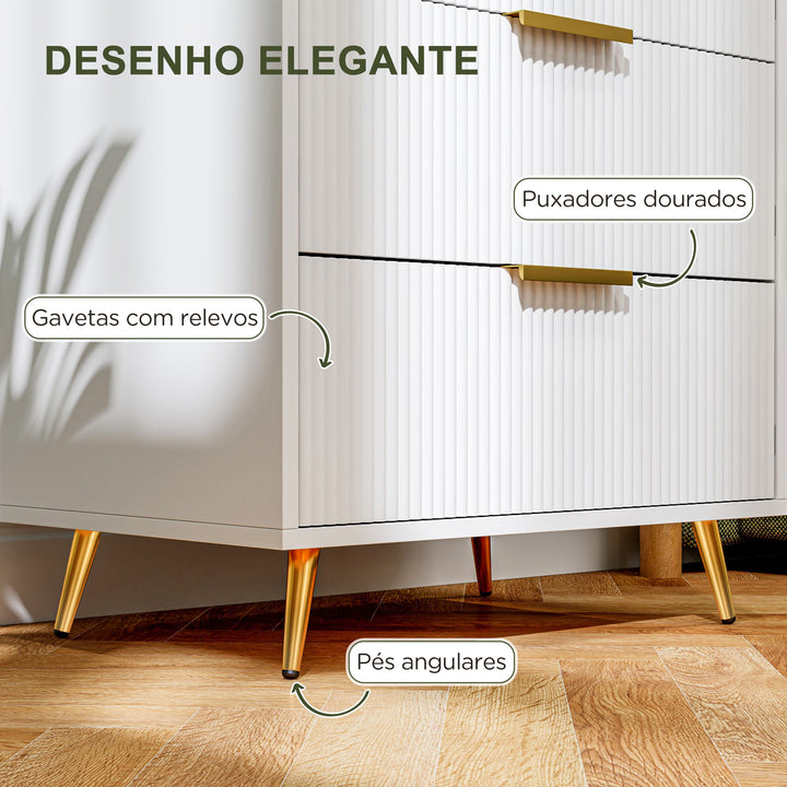 Cómoda com 4 Gavetas Cómoda de Dormitório Moderna com Desenho Ondulado Anti-Tombo Cómoda para Sala de Estar Corredor 60x40x90 cm Branco