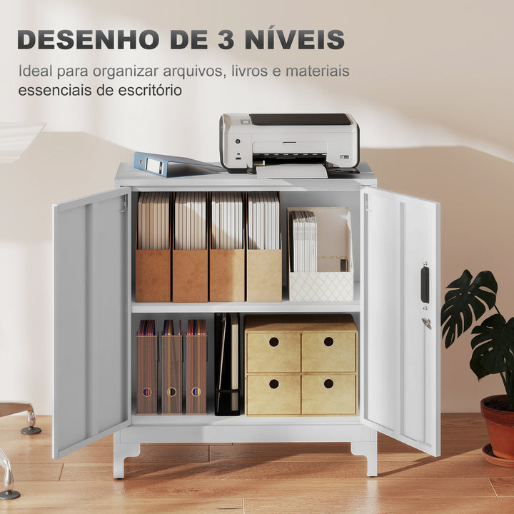 Armário de Arrumação Metálico Armário de Escritório com 2 Portas Fecho Prateleira Fácil Montagem Arquivador para Escritório Estudo Garagem Sala de Estar 80x35x91 cm Branco