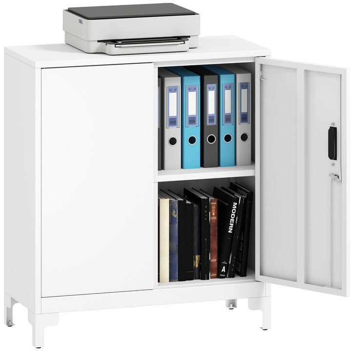 Armário de Arrumação Metálico Armário de Escritório com 2 Portas Fecho Prateleira Fácil Montagem Arquivador para Escritório Estudo Garagem Sala de Estar 80x35x91 cm Branco
