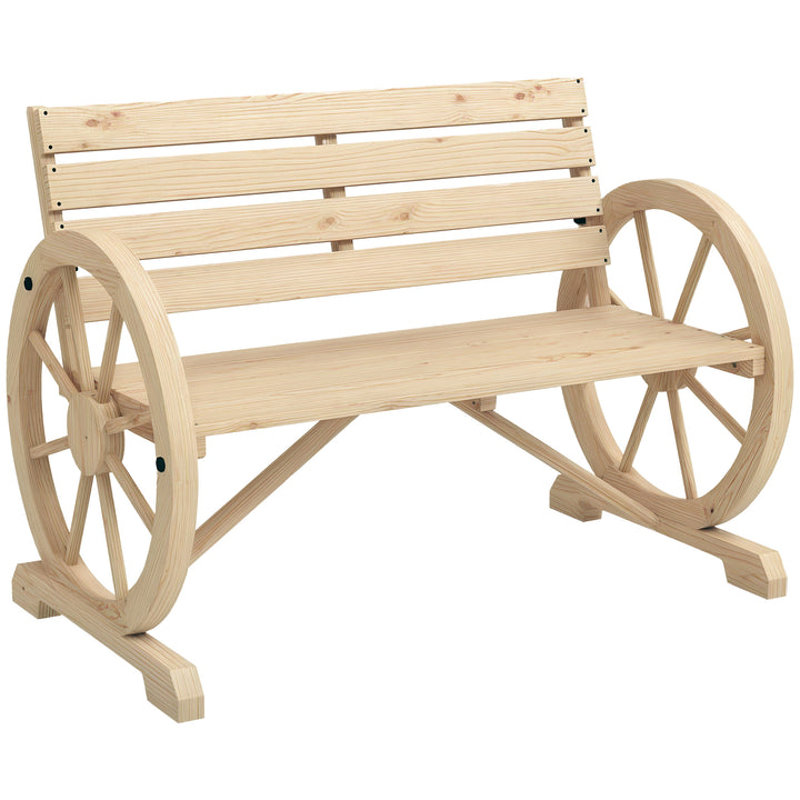 Banco de Jardim de Madeira Banco Exterior com Apoios em Forma de Roda Estilo Rústico Suporta até 240 kg 2 Lugares para Pátio ou Terraço 105,5x56x79 cm Madeira