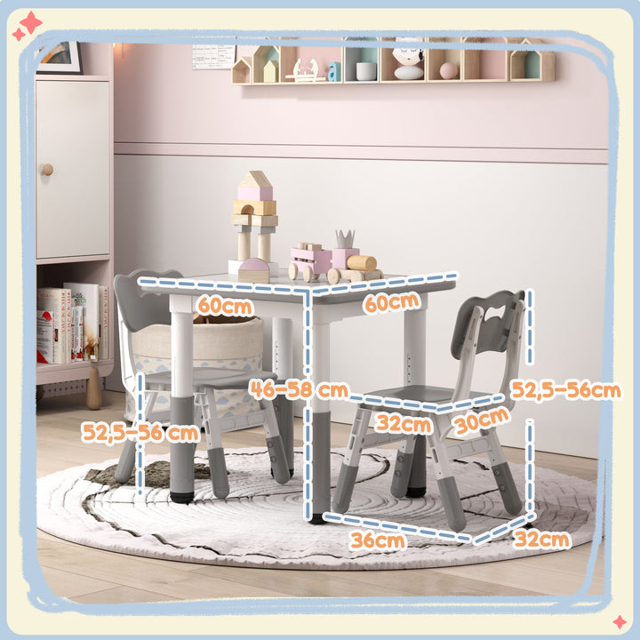 Mesa e Cadeiras para Crianças de 3 Peças com Altura Ajustável Mesa Infantil com 2 Cadeiras Fácil de Limpar para Crianças de 18 Meses a 5 Anos para Sala de Jogos Quarto Creche Branco e Cinza