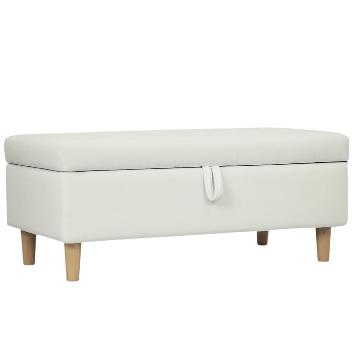 Banco de Arrumação Baú Estofado em Veludo com Pés de Madeira Capacidade 71L para Quarto Entrada ou Sala 100x50x43 cm Creme