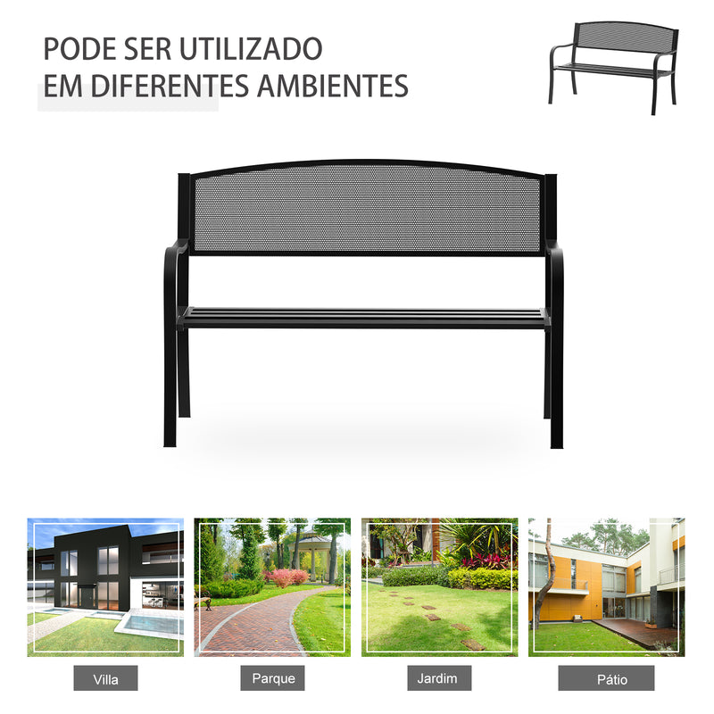 Banco de Jardim de 2 Lugares Banco de Exterior com Encosto de Malha de Aço Carga Máxima 240 kg para Pátio Varanda 127x60x87 cm Preto