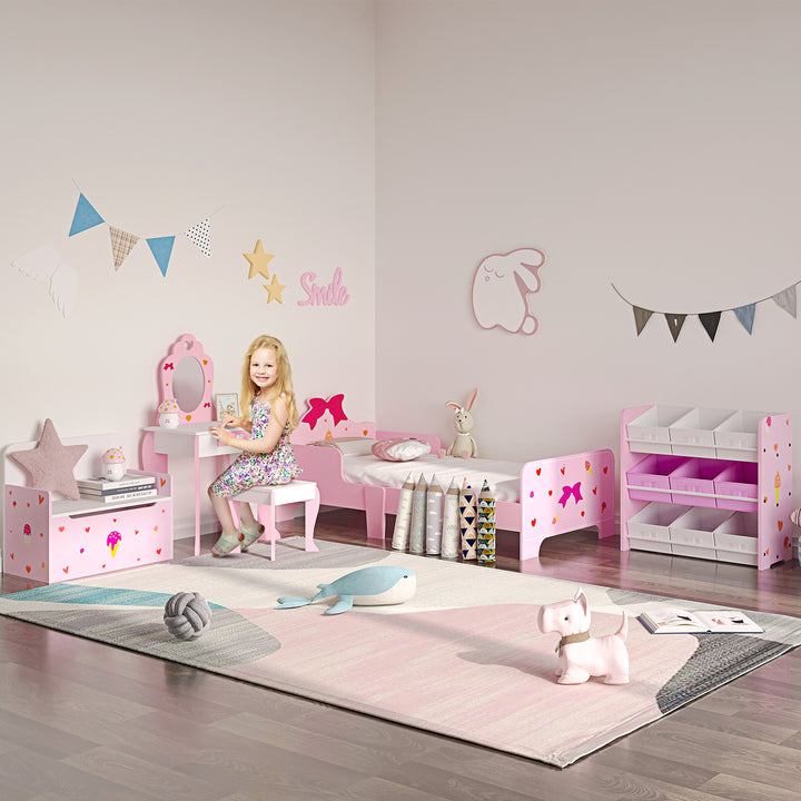 Estante para Brinquedos com 9 Caixas de Tecido não Tecido Amovíveis Organizador de Brinquedos para Dormitório Escola Infantil 63x30x60 cm Rosa