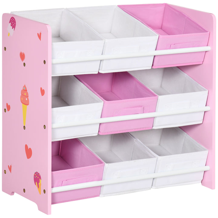 Estante para Brinquedos com 9 Caixas de Tecido não Tecido Amovíveis Organizador de Brinquedos para Dormitório Escola Infantil 63x30x60 cm Rosa