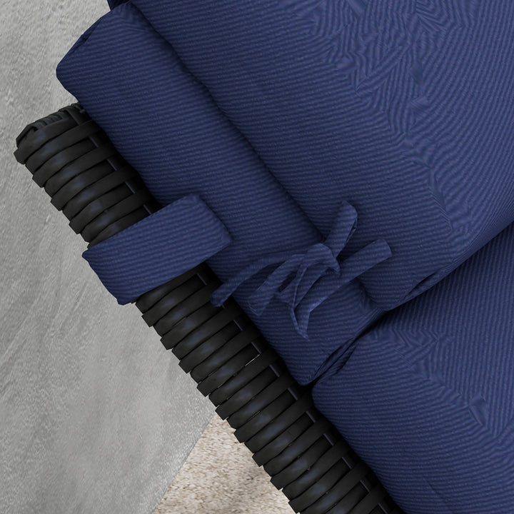 Almofada para Espreguiçadeira 196x63x6 cm Almofada para Espreguiçadeira de Algodão com Tecido Repelente à Água Almofada de Assento e Encosto para Jardim Varanda Azul