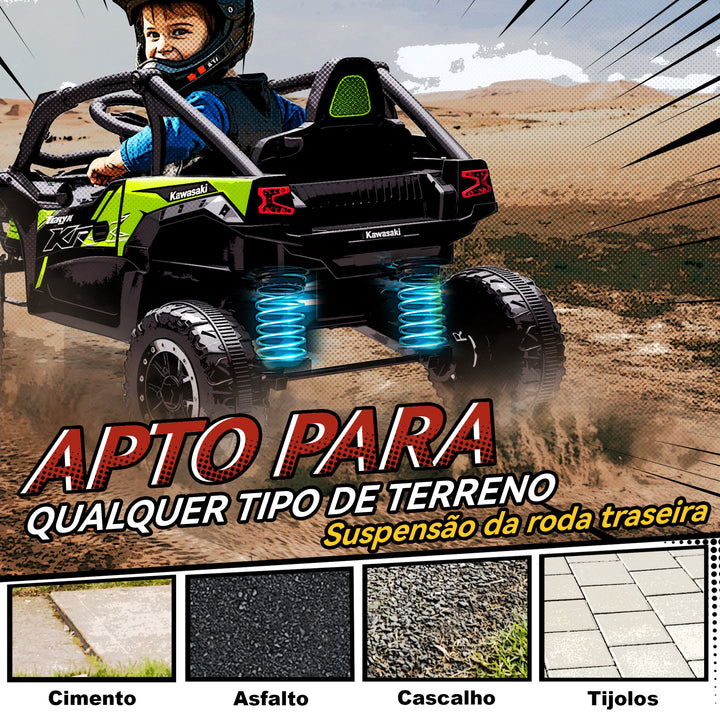 Carro Elétrico para Crianças 12V Kawasaki Teryx KRX 1000 Carro a Bateria UTV com 2 Motores Controlo Remoto 2,4G Suspensão Traseira Faróis USB para Crianças acima de 3 Anos 100x64x56 cm Preto