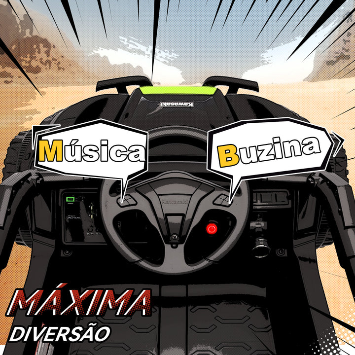 Carro Elétrico para Crianças 12V Kawasaki Teryx KRX 1000 Carro a Bateria UTV com 2 Motores Controlo Remoto 2,4G Suspensão Traseira Faróis USB para Crianças acima de 3 Anos 100x64x56 cm Preto