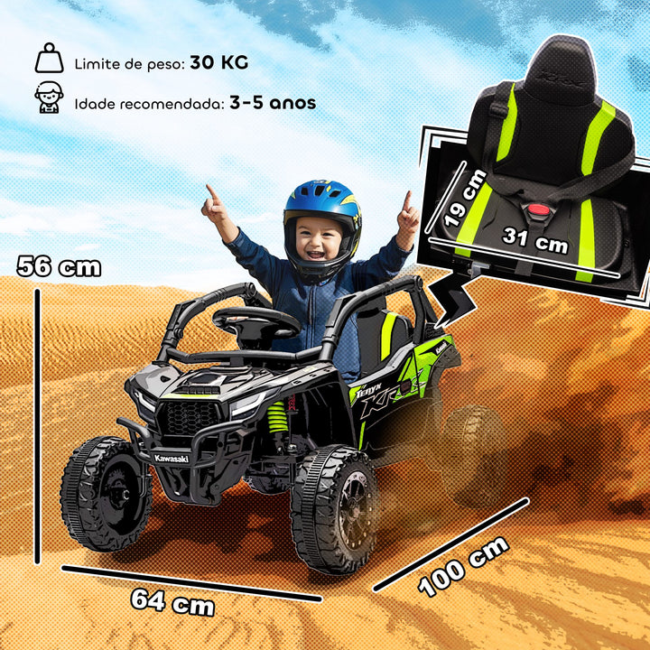Carro Elétrico para Crianças 12V Kawasaki Teryx KRX 1000 Carro a Bateria UTV com 2 Motores Controlo Remoto 2,4G Suspensão Traseira Faróis USB para Crianças acima de 3 Anos 100x64x56 cm Preto