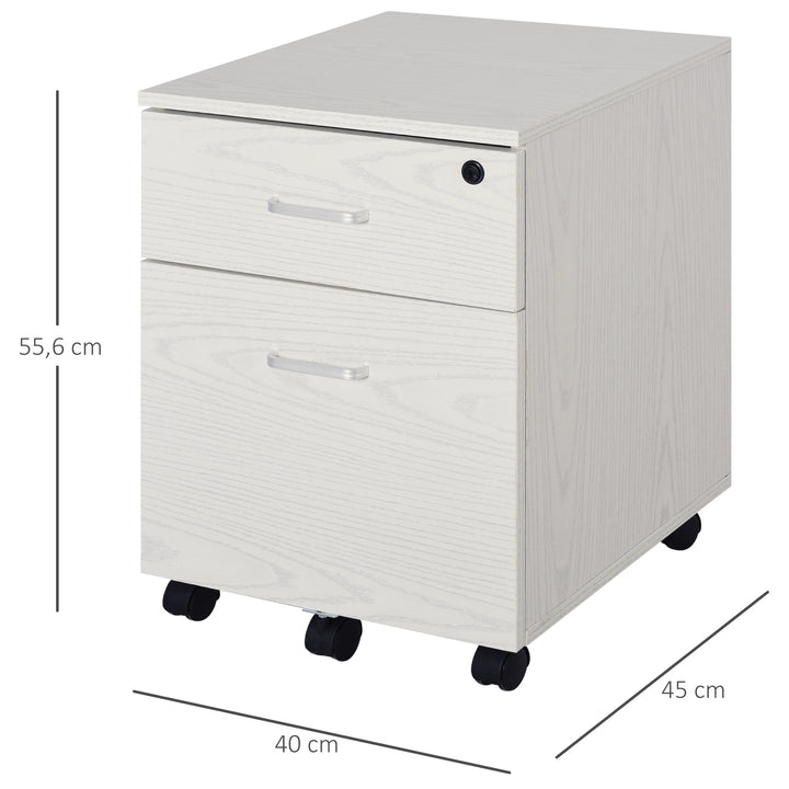 Armário móvel para arquivos A4 com rodas 2 gavetas e fechadura 40x44x54,6 cm Branco
