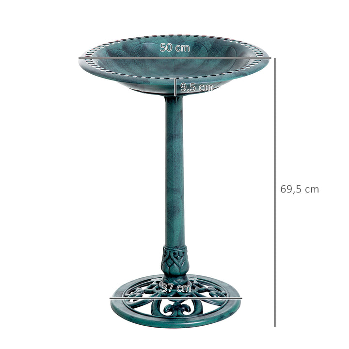 Banho para Pássaros de Jardim ao Ar Livre Altura 70 cm Bebedouro com Design de Flor-de-Lis e Acabamento Envelhecido Leve e Resistente Verde