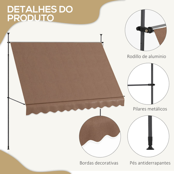 Toldo Manual Retrátil com Manivela 300x120x210-300 cm Toldo para Varanda com Altura Ajustável Impermeável e Anti-UV para Jardim Terraço Cinza Escuro