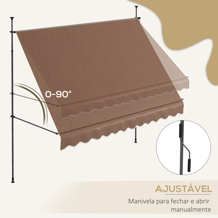 Toldo Manual Retrátil com Manivela 300x120x210-300 cm Toldo para Varanda com Altura Ajustável Impermeável e Anti-UV para Jardim Terraço Cinza Escuro