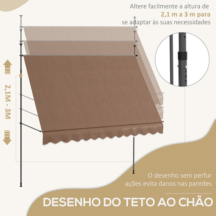 Toldo Manual Retrátil com Manivela 300x120x210-300 cm Toldo para Varanda com Altura Ajustável Impermeável e Anti-UV para Jardim Terraço Cinza Escuro