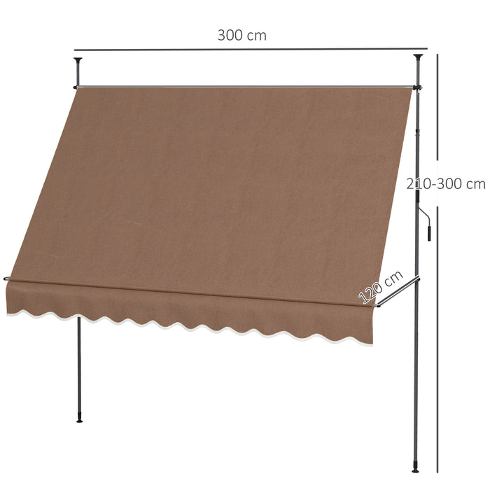 Toldo Manual Retrátil com Manivela 300x120x210-300 cm Toldo para Varanda com Altura Ajustável Impermeável e Anti-UV para Jardim Terraço Cinza Escuro