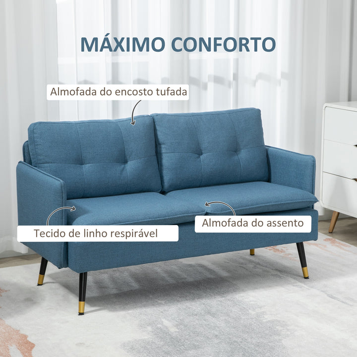 Sofá de 2 Lugares Sofá Moderno Estofado em Poliéster com 4 Almofadas Apoio para os Braços e Pés de Aço para Sala de Estar Escritório Carga Máxima 240 kg 139x68x80 cm Azul