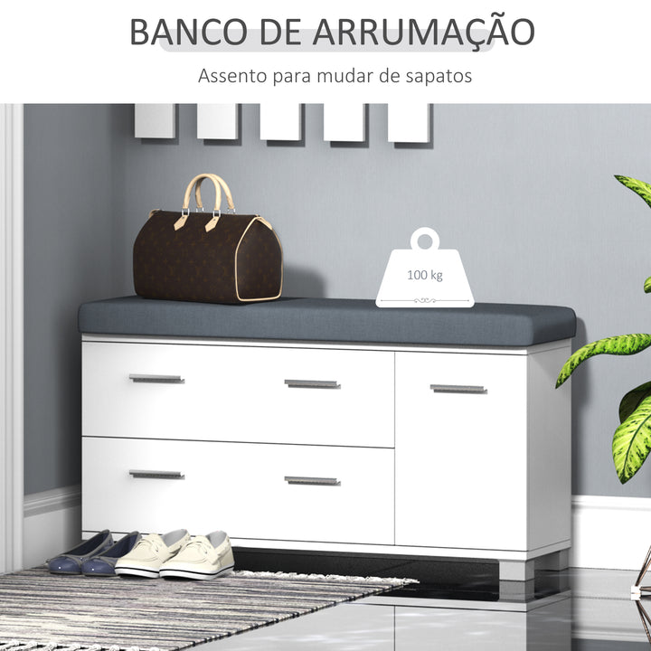 Móvel Cabide de Entrada com Espelho Ganchos e Sapateira Móvel de Entrada com 3 Ganchos Prateleira e 2 Gavetas para Corredor Branco