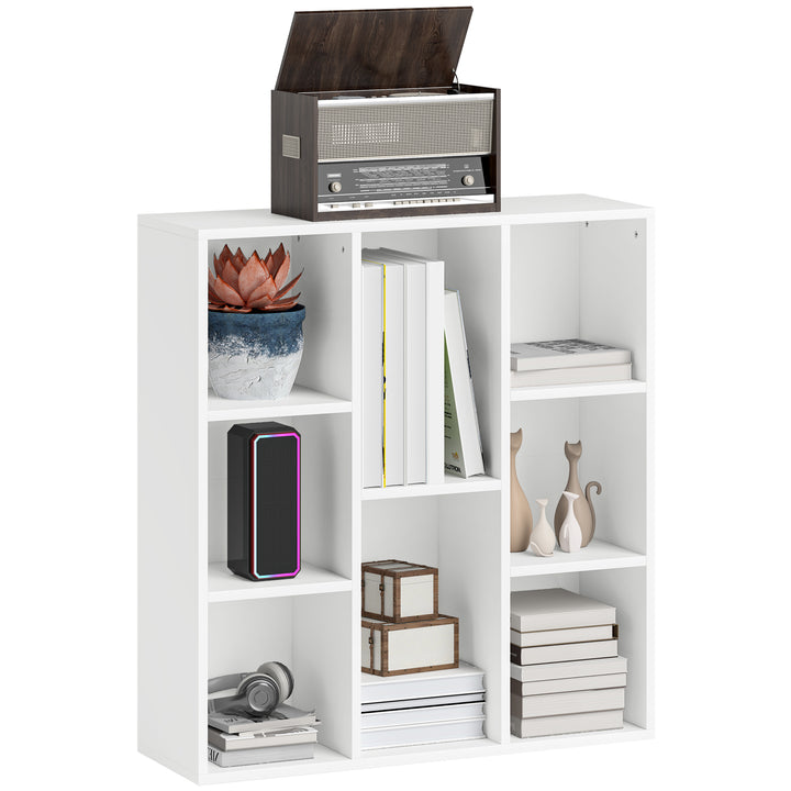 Estante de 3 Níveis Estante para Livros com 8 Compartimentos Desenho Vertical ou Horizontal para Sala de Estar Escritório Dormitório 74,3x24x80 cm Branco