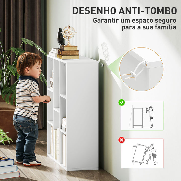 Estante de 3 Níveis Estante para Livros com 8 Compartimentos Desenho Vertical ou Horizontal para Sala de Estar Escritório Dormitório 74,3x24x80 cm Branco
