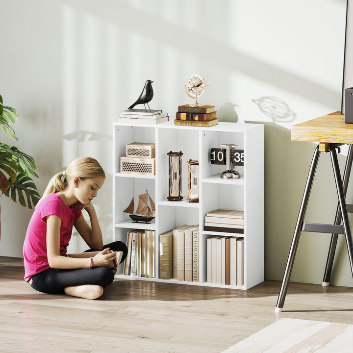 Estante de 3 Níveis Estante para Livros com 8 Compartimentos Desenho Vertical ou Horizontal para Sala de Estar Escritório Dormitório 74,3x24x80 cm Branco