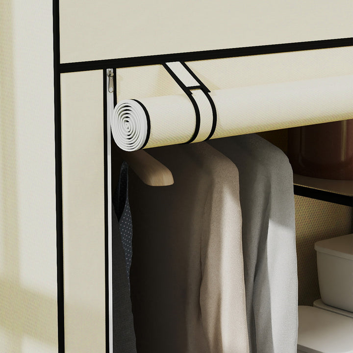 Roupeiro de Tecido Dobrável Armário de Roupa Portátil com 6 Prateleiras e 1 Barra de Pendurar para Dormitório Vestidor 103x43x162,5cm Creme