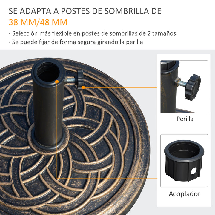 Base Chapéu de Sol de Jardim Suporte para Chapéu de Sol Redondo para Mastros de 38mm/48mm Resina e Aço para Terraço Pátio Exterior Ø45x33cm Bronze