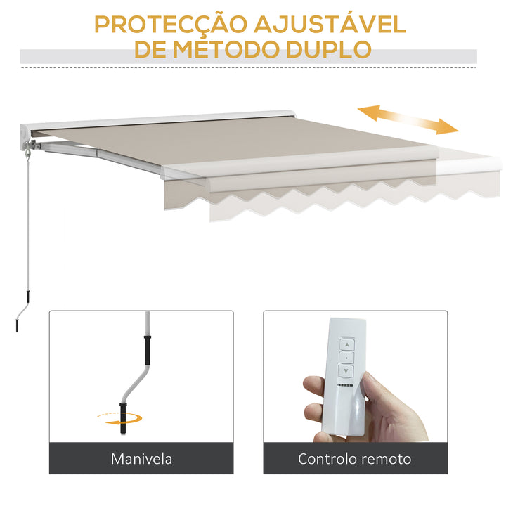 Toldo Retrátil Elétrico ou Manual 250x200 cm Toldo Portátil para Varanda com Controlo Remoto Manivela Manual e Estrutura de Alumínio para Janela Porta Terraço Pátio Creme