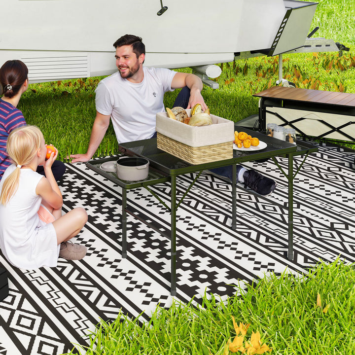 Mesa Dobrável Campismo de Alumínio 137x62x67 cm com Laterais Abatíveis e Altura Ajustável Mesa Dobrável Portátil Leve com Bancada Metálica de Grade para Acampamento Caminhadas Praia Preto