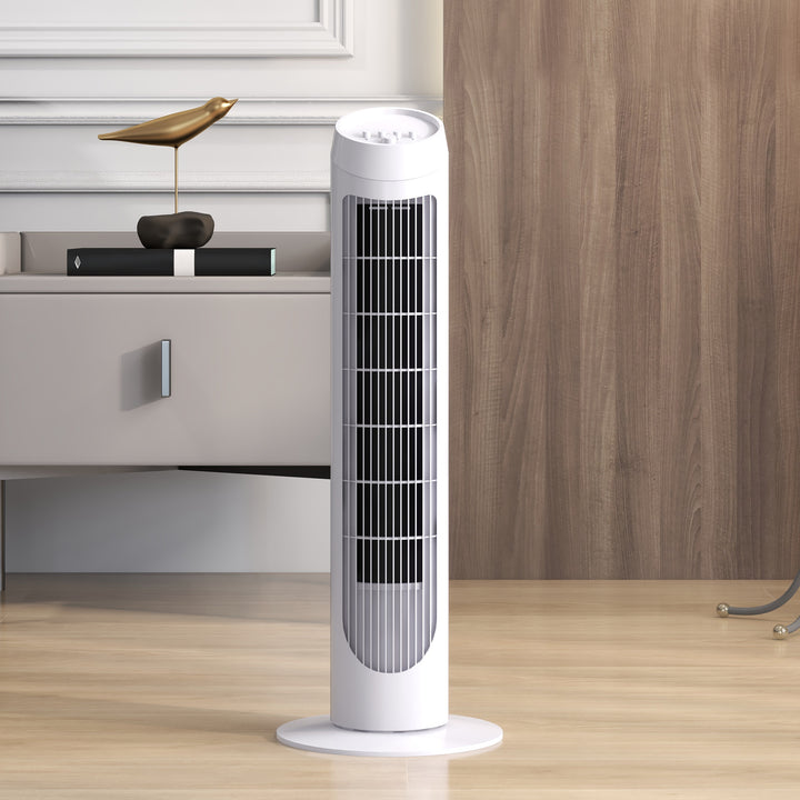 Ventoinha de Coluna 45W Ventoinha de Coluna Silenciosa com 3 Velocidades e Oscilação 70° para Sala Quarto Escritório Ø27x75 cm Branco